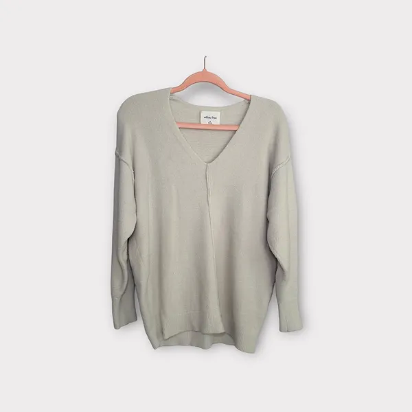 Aritzia Wilfred Merian Hush Knit V-Neck Sweater In Cream XS Classic Neutral - Image 3