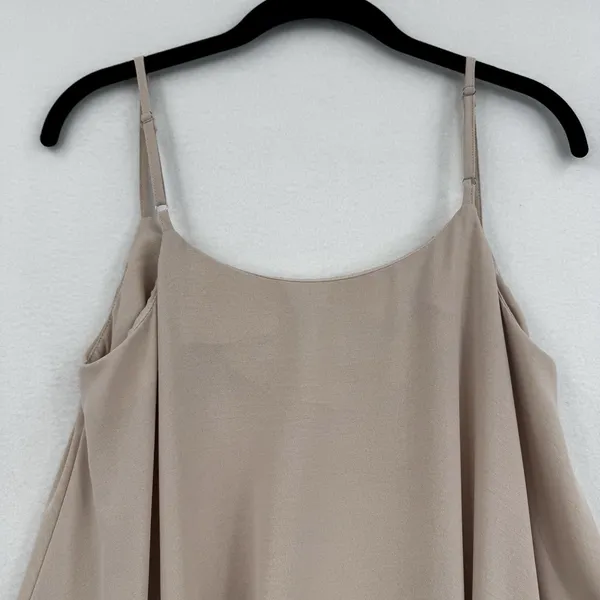SHEIN Beige Handkerchief Hem Midi Dress Flowy Minimalist Boho Chic Lagenlook SM - Image 3