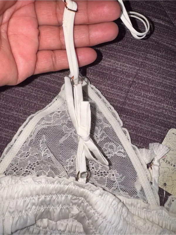 Free People Cream Lace Bralette with Tassel Tie - Image 6