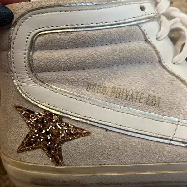 Golden Goose White Suede & Leather High-Top Sneakers with Gold Star - Image 3