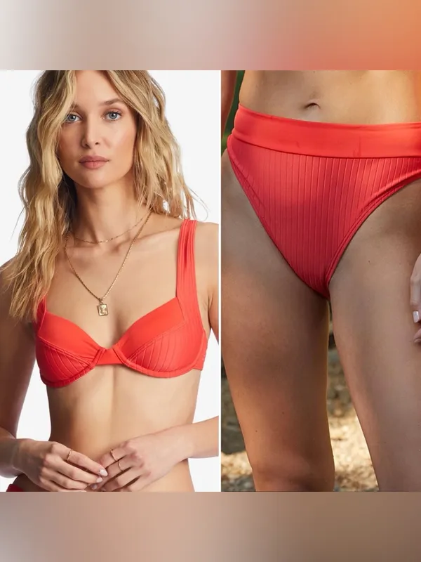Billabong Lined Up Tyler Underwired Bikini Top and Bottom Set in Poppy Coral M - Image 2