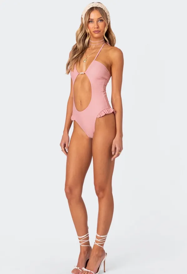 Edikted Cut-Out Swimsuit Pink - Image 3