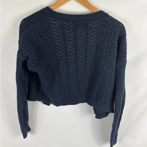 Hollister Knit Cropped Button Front Dark Blue Sweater Size Large - Image 3
