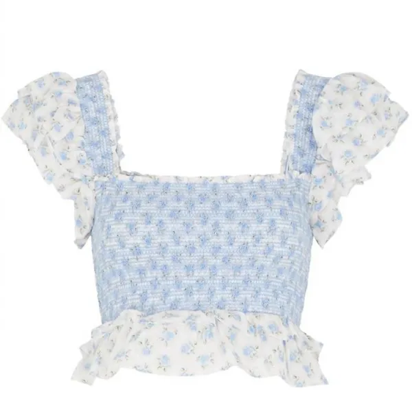 NWT LOVESHACKFANCY Wrennly Top in Powder Blue and White - Image 2