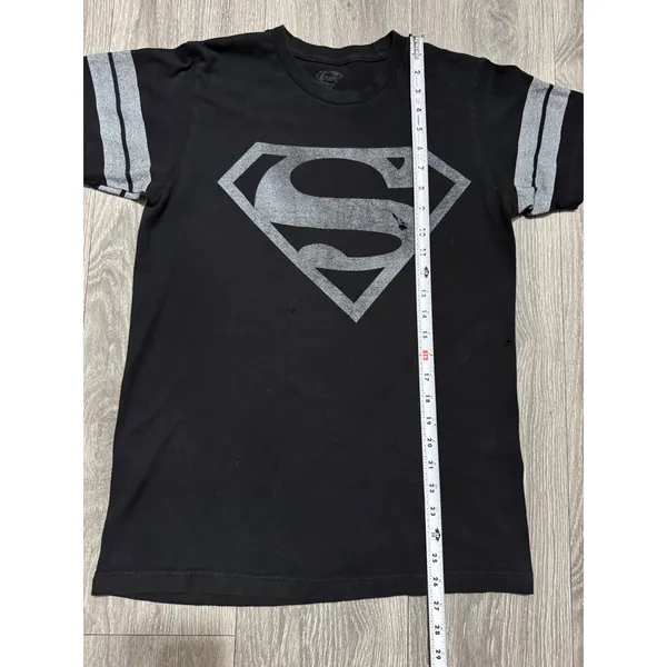 Superman Shirt S DC Comics Graphic Black Grey Striped Sleeve Varsity Tee Women - Image 6