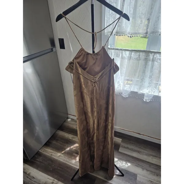a new day Brown Floral formal Halter Sleeveless Maxi Dress size M satin - Image 4