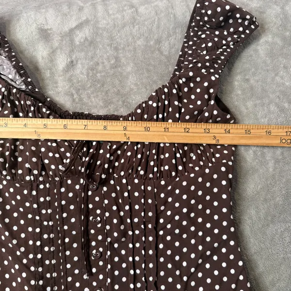 Wild Fable Polka Dot Mini Dress XXS Milkmaid Brown Tiered Ruffle Smocked Lace - Image 12