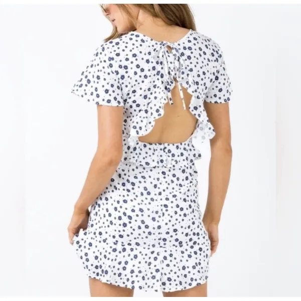 Princess Polly White Navy Floral Open Back Ruffle Mini Dress Size US 0 - Image 2