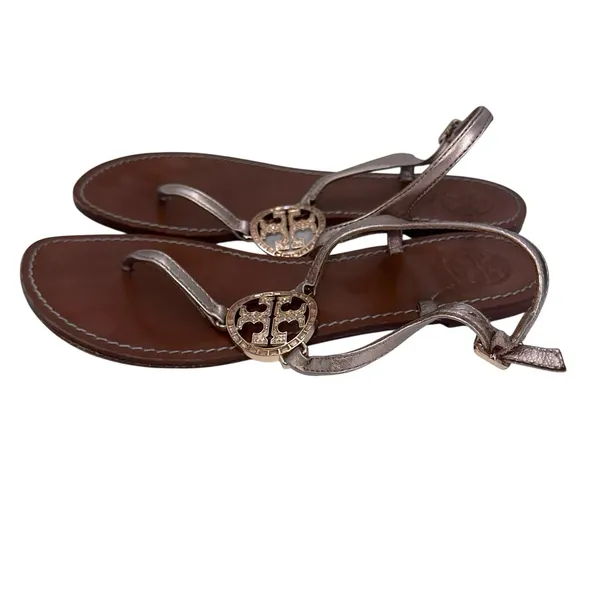 Tory Burch‎ Sling Gold Logo Sandals Size Women's 9 M - Image 3