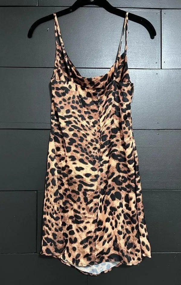 Silky Satin Leopard Print Dress Adjustable Spaghetti Straps. Women’s Size S EUC - Image 3