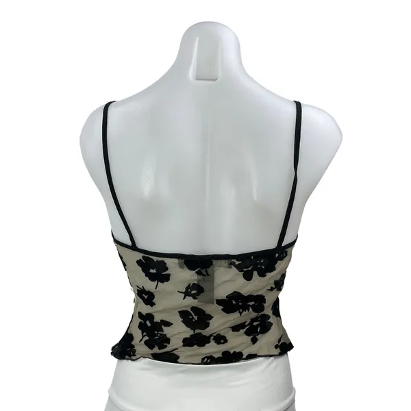 Lioness Basic Instinct Beige Black Velvet Floral Sleeveless Mesh Camisole Top XS - Image 3