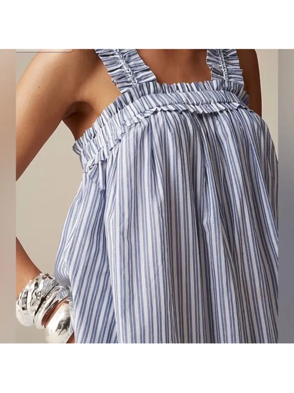 J.Crew Women’s Cotton voile ruffle-trim Lined dress striped With Pockets Size me - Image 2