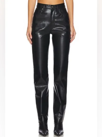 Agolde 90’s Pinch Waist Recylced Leather Blend High Rise Lined Black Detox Pants - Image 2
