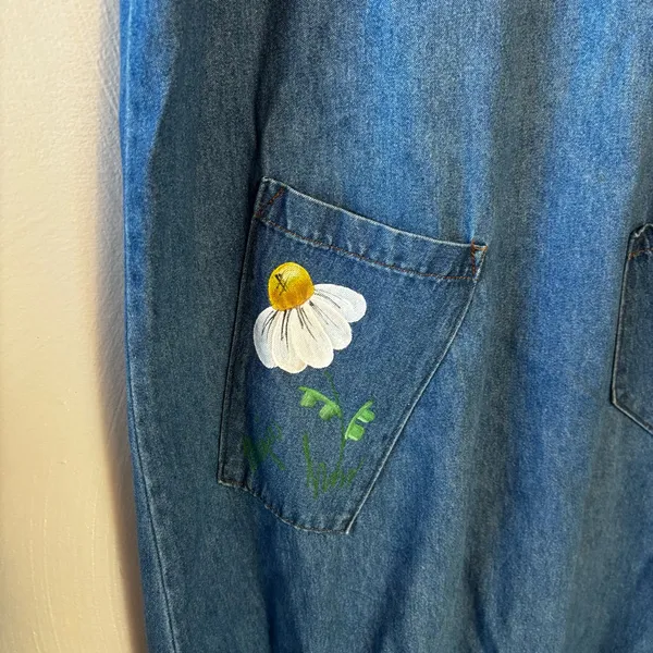 Vintage RAMA of USA‎ Women’s Dress Maxi Denim Boho Daisy Jean 100 % Cotton Large - Image 5