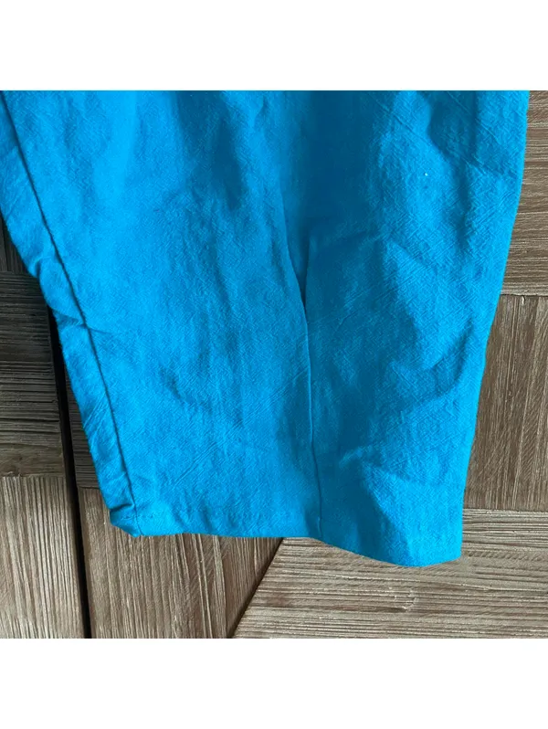 B'Gauze Women's Blue 100% Cotton Baggy Crop Pants L/XL Boho High Waist Casual - Image 3