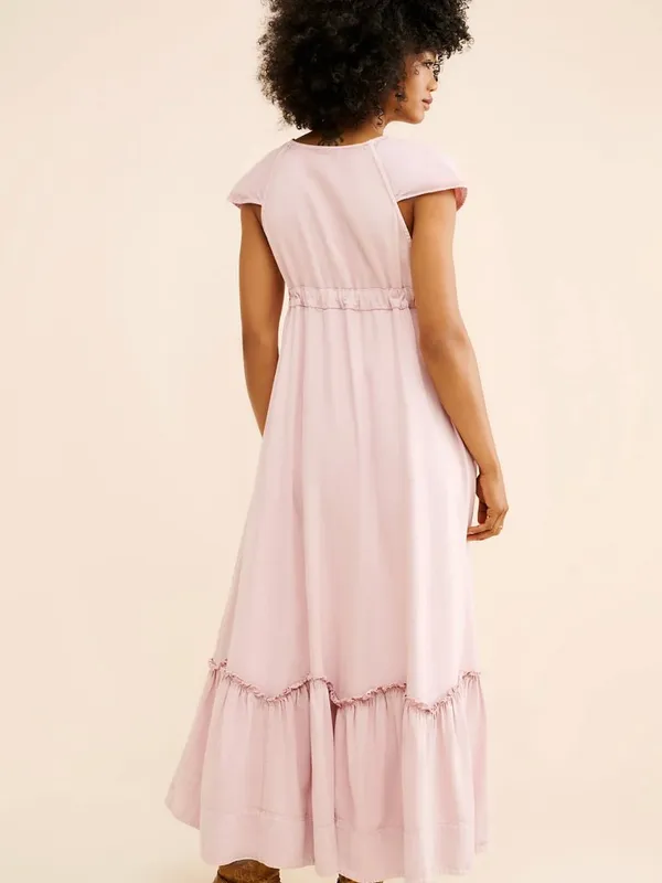 Free People Roucha Blue Shadow Cotton Tie Front Ruffle Hem Maxi Dress Size S - Image 12