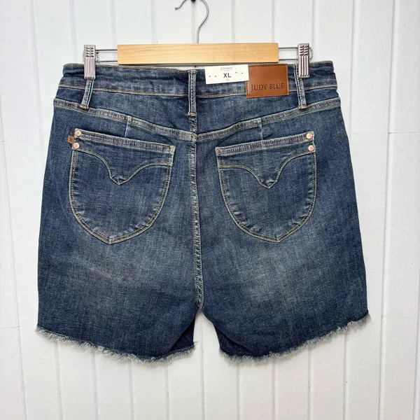 Judy Blue High Waist Women's Frayed Hem Jean Shorts - Dark Blue Size‎ XL - Image 2