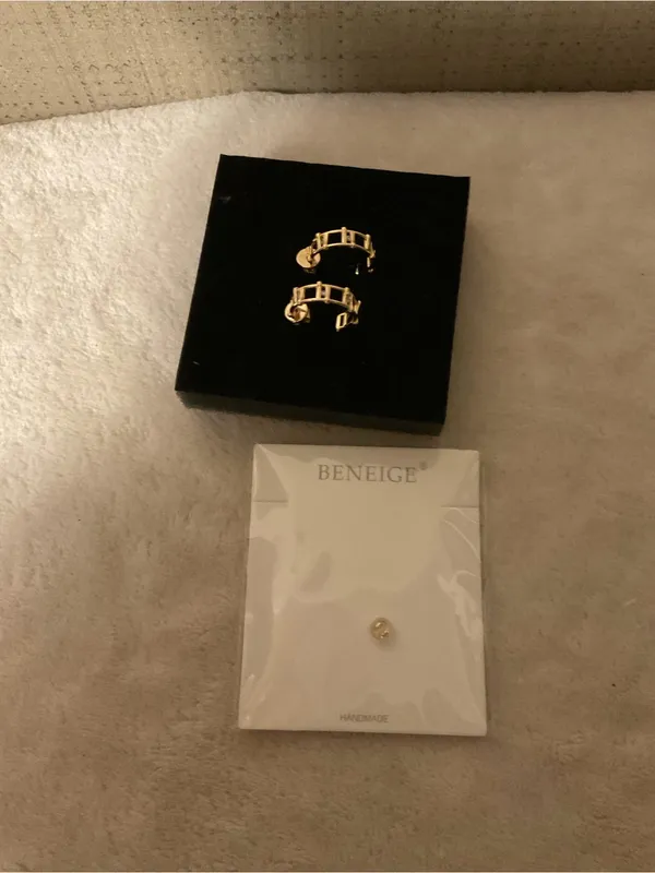 Beneige Gold Tone Linked Huggie Earrings - Gold - Image 4