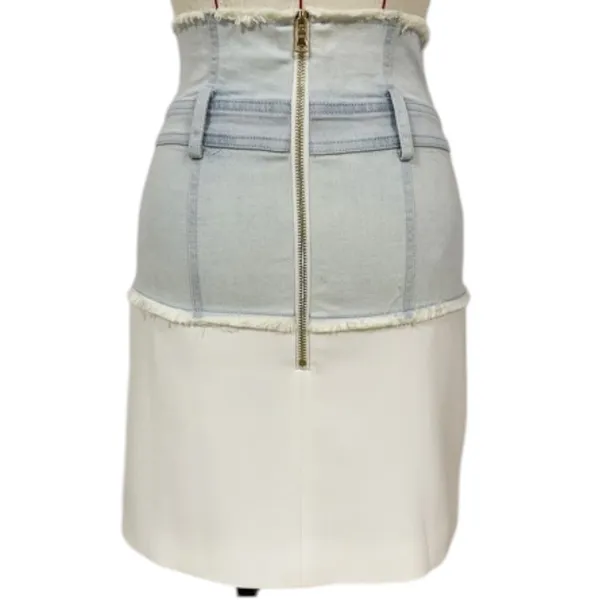 Women's White Denim Layered Fabric High Waisted Pencil Mini Jean Skirt Size S - Image 7