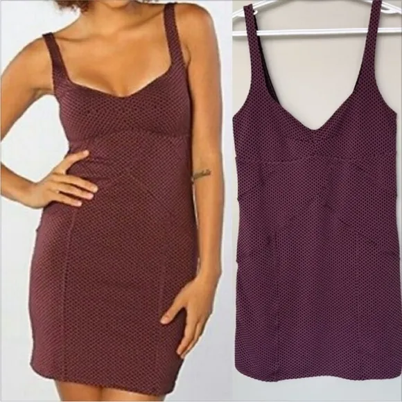 Intimately Free People BodyCon Purple Black Polkadot Mini Dress L - Image 2