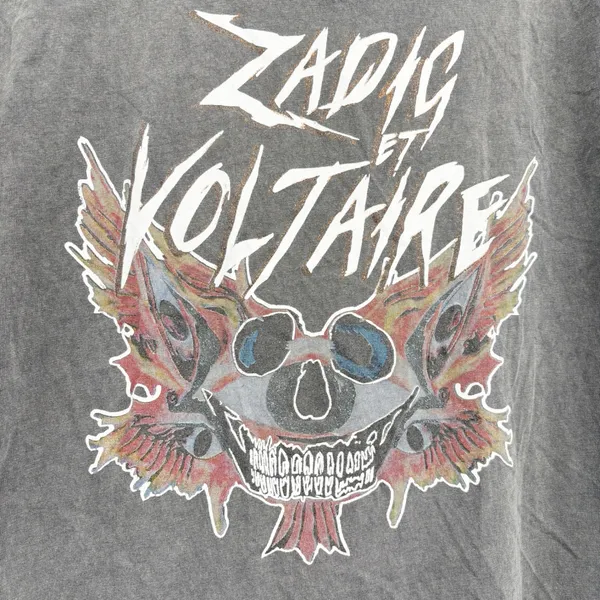 Zadig & Voltaire Womens Faded Grey Skull Graphic Grunge Punk Rocker Muscle Tee M - Image 2