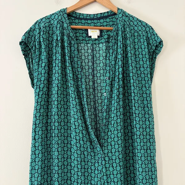 Maeve Geoscope Jumpsuit Small Green Blue Boho Graphic Print Button Front Belted - Image 6
