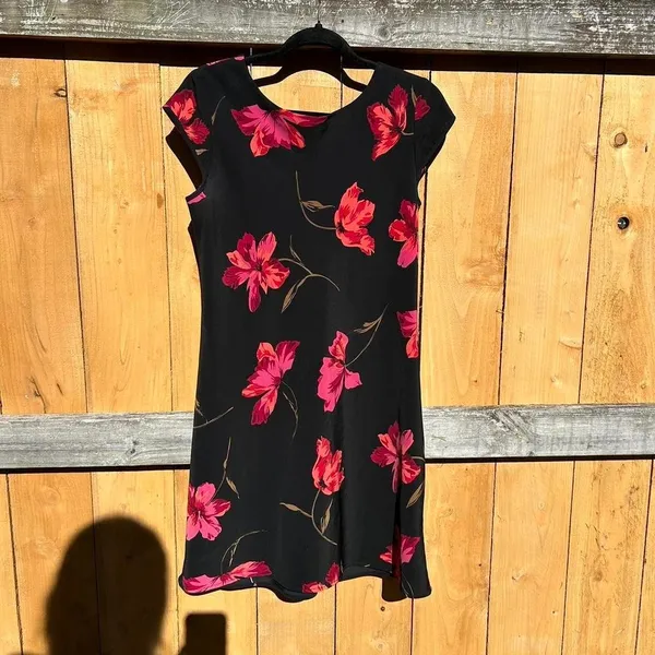 Vintage 90s black & red‎ floral sexy dress size medium - Image 3