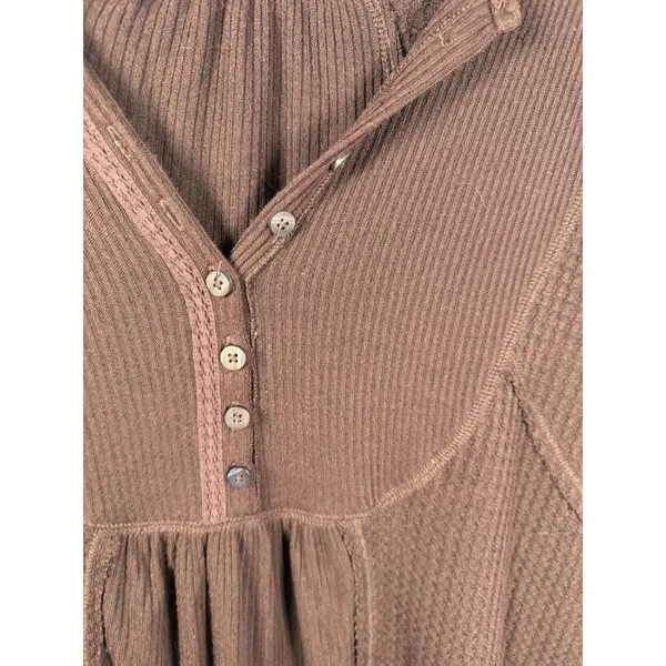 Free People Small Leo Henley Waffle Flow Tunic Brown Y2K Babydoll - Image 5