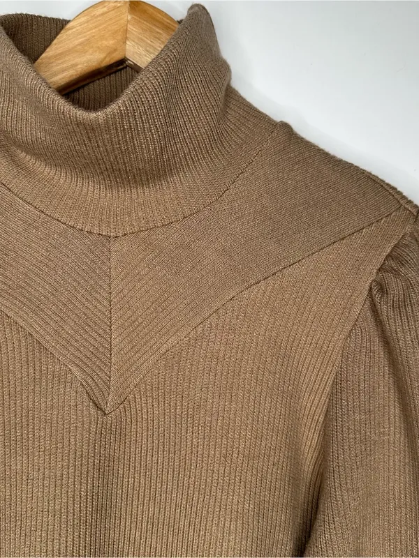 Walter Baker Brown Ribbed High Neck Puff Sleeve Knit Sweater Size Large - Image 4