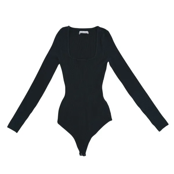 Abercrombie & Fitch Ribbed Square Neck Bodysuit Size XS Black Minimalist Preppy - Image 2