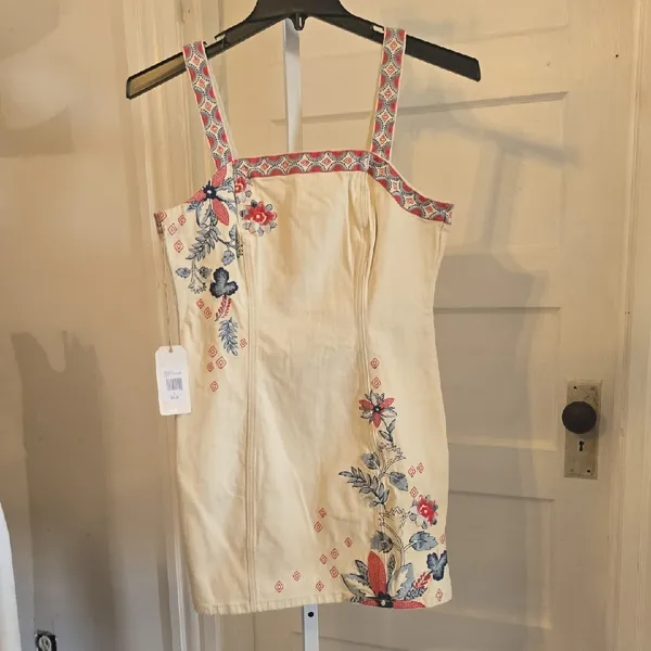 Shyanne Cream Mini Dress with Red & Blue Floral Embroidery - Image 6