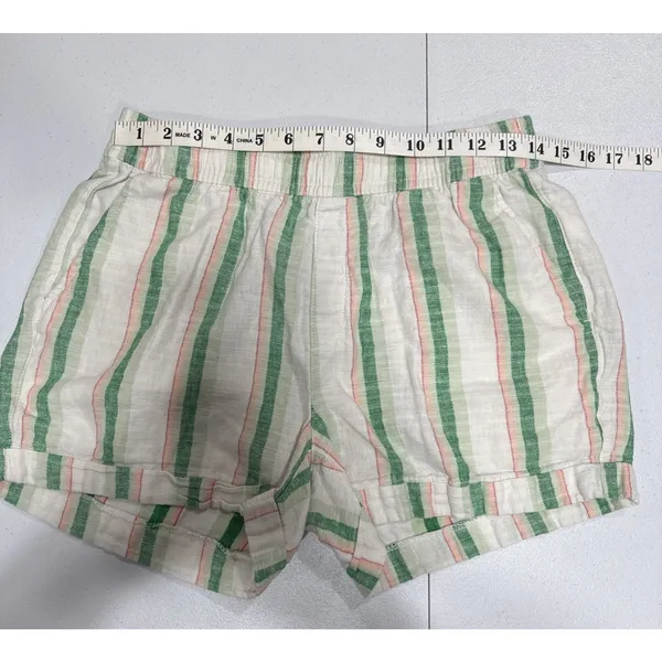 Old Navy High Rise Linen Blend Shorts Womens S Pull On Cuffed Green Multi Stripe - Image 7