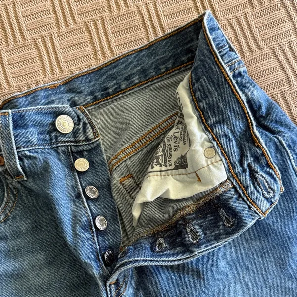 100% Cotton Levi's Blue Distressed Denim Cutoff Shorts - Image 4