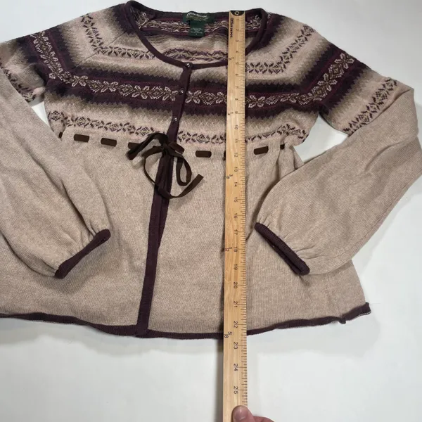 Merino Wool Blend Sweater Cardigan Womens Size L Cream Brown V-Neck - Image 5