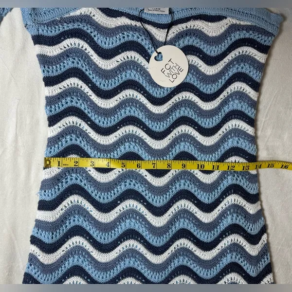 FCT With Love *FLAWED*‎ Crochet Blue and White Wave Mini Dress Size Large - Image 10