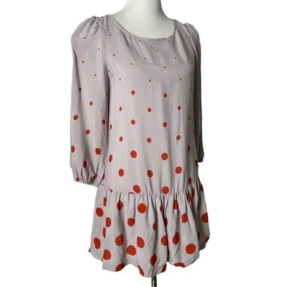 Anthropologie Retro Mod Twee Drop Waist Ruffle Hem Polka Dot Mini Dress Size 4 - Image 10