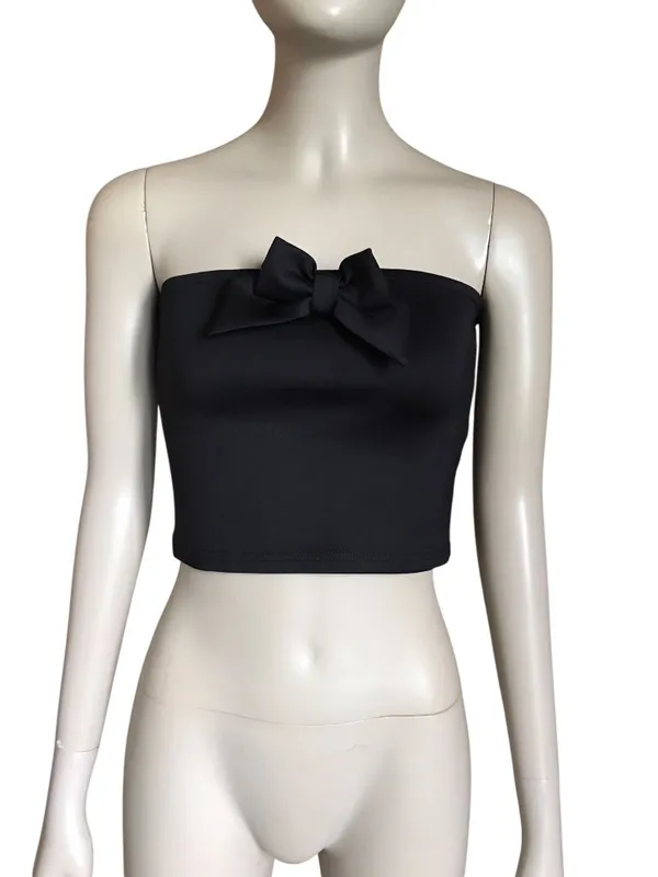Edikted Black Bow Strapless Crop Top - Image 2