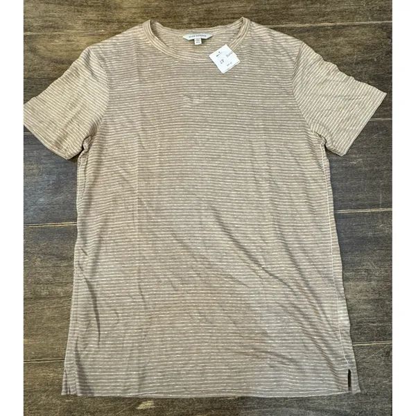Club Monaco Short Sleeve Linen Tee Shirt Crewneck Casual Size Medium Striped - Image 8