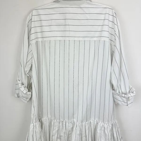 Madewell Bubble Hem Mini Shirtdress Pinstripe Poplin Cotton White Large NWT - Image 13