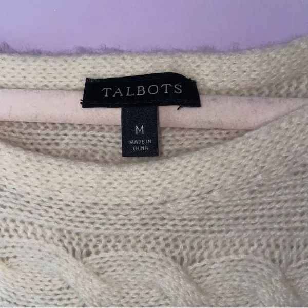 Talbots Merino Wool Cashmere Cream Chunky Knit Sweater Size M Fisherman Cottage - Image 4