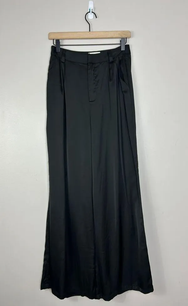 Dissh Rue Black Satin High Waist Wide Trouser Pant 4 - Image 4