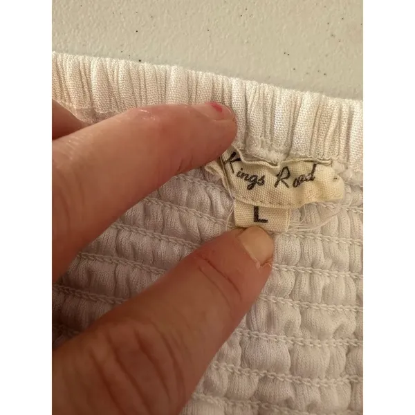 Kings Road Size Large White Black Midi Skirt‎ Smocked Boho Asymmetrical Festival - Image 5