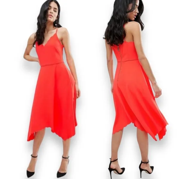 Ted Baker Autumn Wedding‎ Guest Asymmetric Hem Dress Coral Orange Sz 3 - US 8 - Image 3