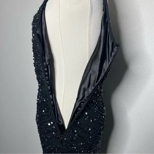 Vintage Scala Black Fully Beaded 100% Silk Whimsigoth Midi Evening Dress Wedding - Image 8