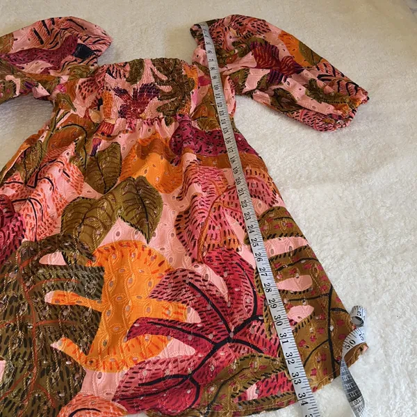 Kourt Tropical Leaf Puff‎ Sleeve Mini Dress Pink Orange Multicolor Size S NWT - Image 7