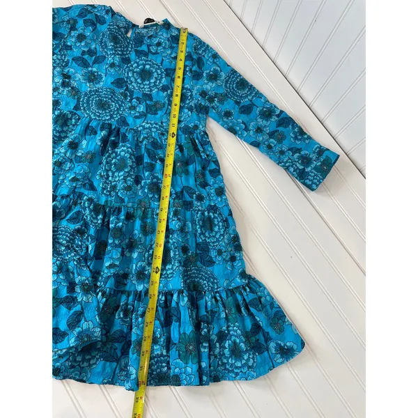 Zara Blue Floral Flounce Dress Tiered Mini Summer Resort Casual Short Size XS - Image 6