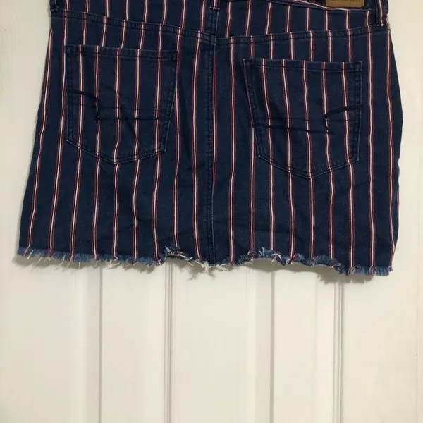 American Eagle Blue/Red Striped Super Stretch Hi Rise‎ Mini Denim Skirt size 14 - Image 5