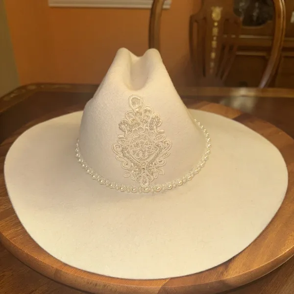 Beaver Brand Hats White 100% Virgin WoolWestern Cowboy Hat Size 6.75” - Image 3