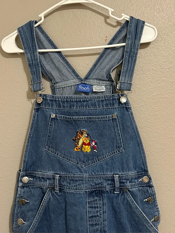 Vintage Disney Winnie The Pooh Cotton Denim Overalls Shorts Women’s Size Small - Image 2