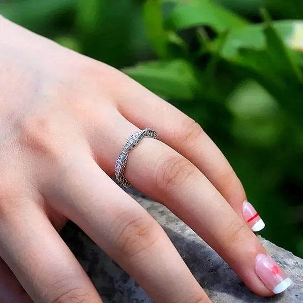 Women's‎ Gold-Plated-925 Eternity Simulated Diamond Engagement Band Ring … - Image 2